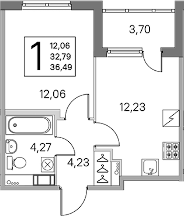 1-комнатная квартира 32.79 м², 5/5 эт., ЖК «ЮгТаун. Олимпийские кварталы»